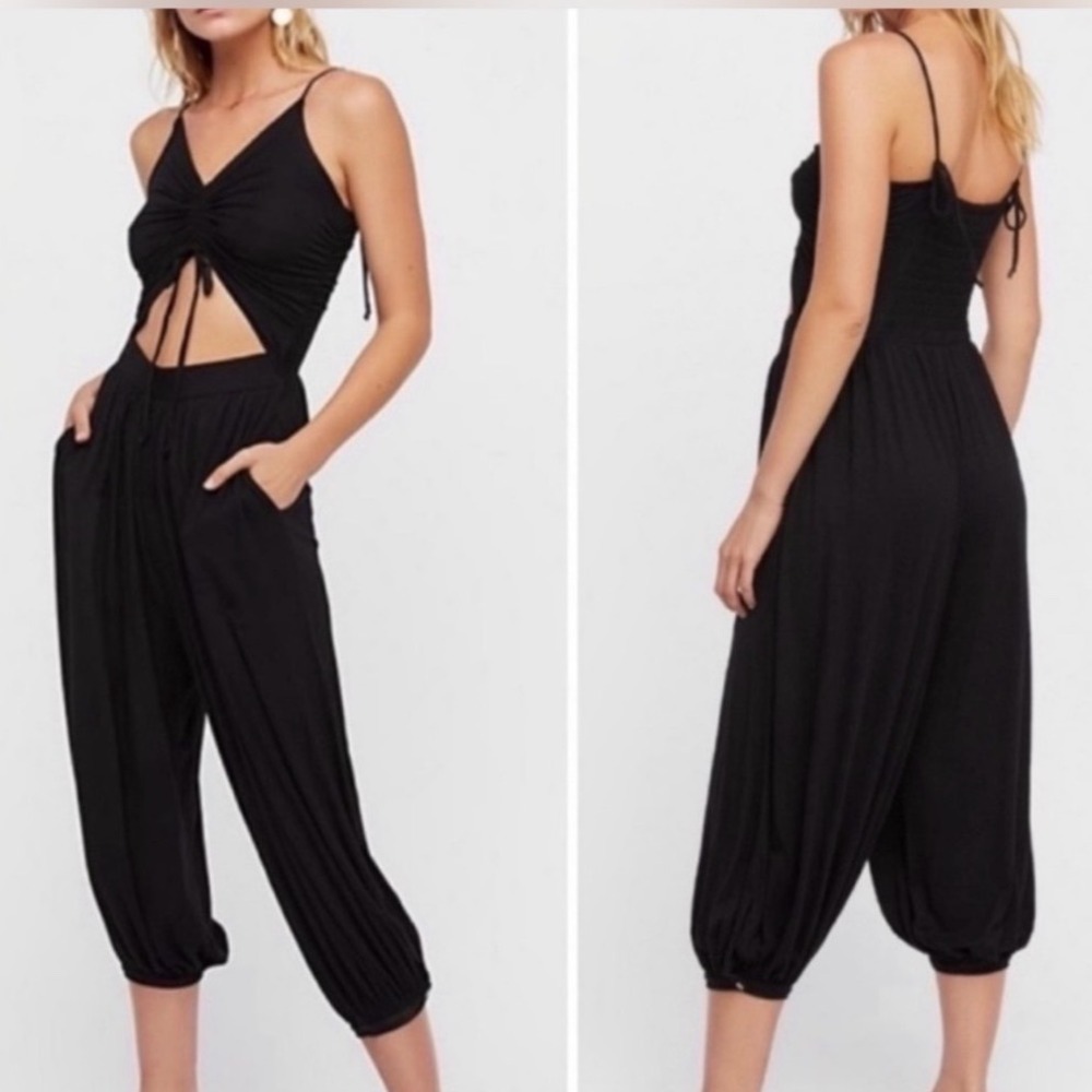 Free People FP Beach Black Ruched Cutout Harem Jumpsuit Small OB1125219